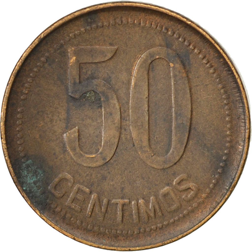 SPAIN, 50 Centimos, 1937, KM #754.1, EF(40-45), Copper, 23, 5.92