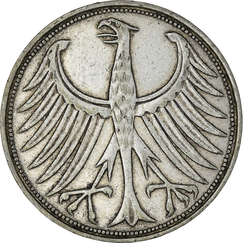 Coin, GERMANY - FEDERAL REPUBLIC, 5 Mark, 1964, Stuttgart, EF(40-45), Silver