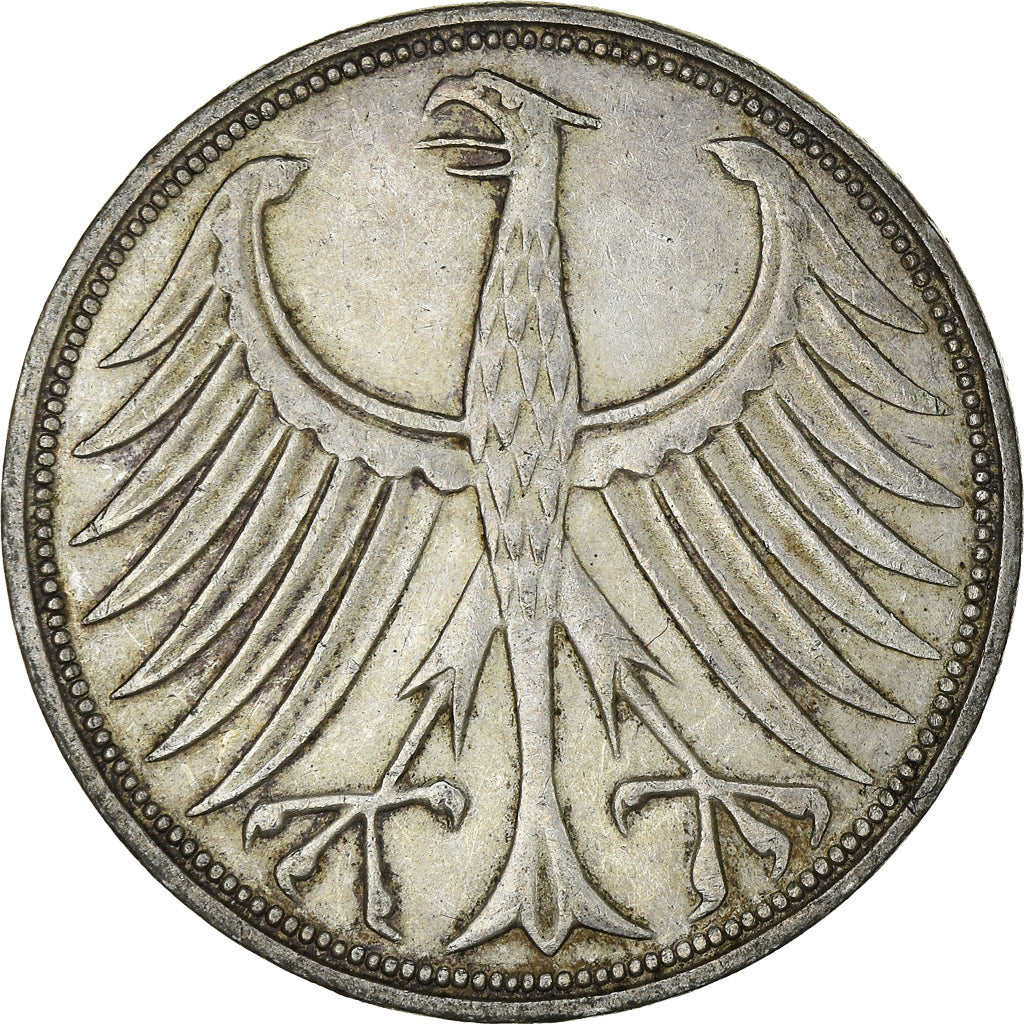 Coin, GERMANY - FEDERAL REPUBLIC, 5 Mark, 1966, Stuttgart, VF(30-35), Silver
