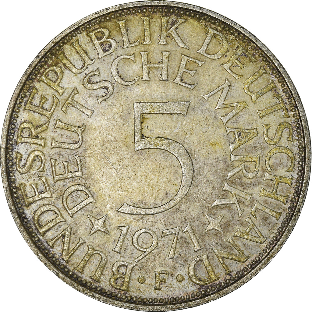 Coin, GERMANY - FEDERAL REPUBLIC, 5 Mark, 1971, Stuttgart, EF(40-45), Silver