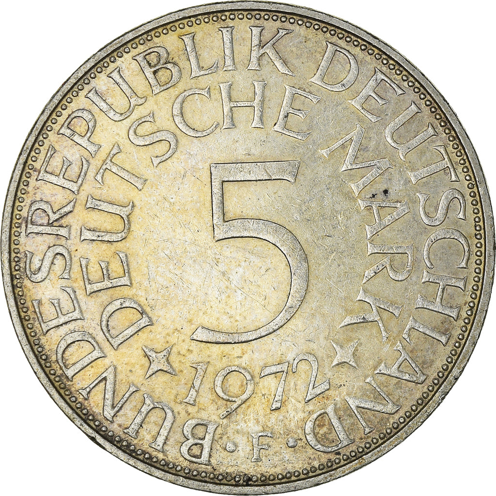 Coin, GERMANY - FEDERAL REPUBLIC, 5 Mark, 1972, Stuttgart, AU(50-53), Silver