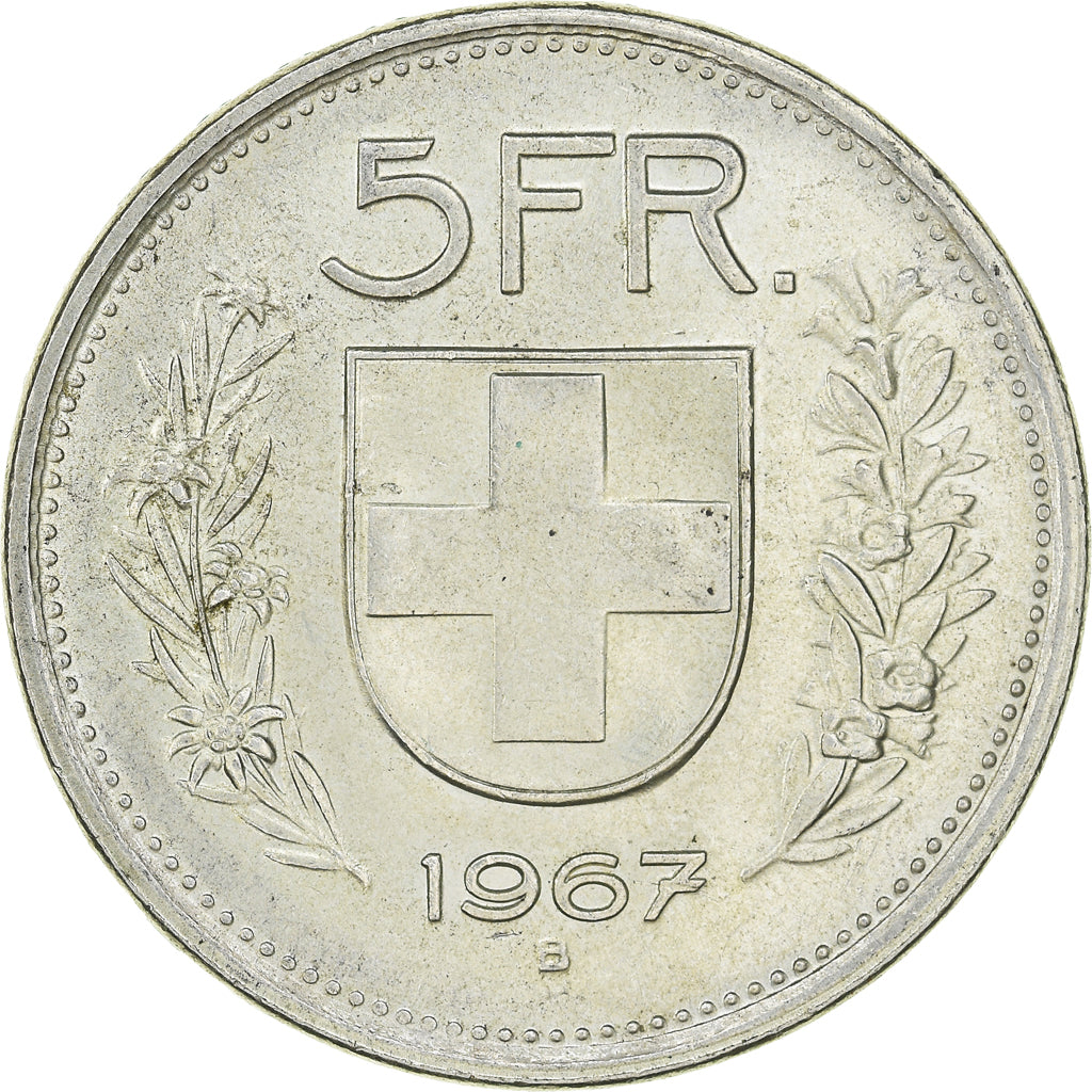 Coin, Switzerland, 5 Francs, 1967, Bern, AU(50-53), Silver, KM:40