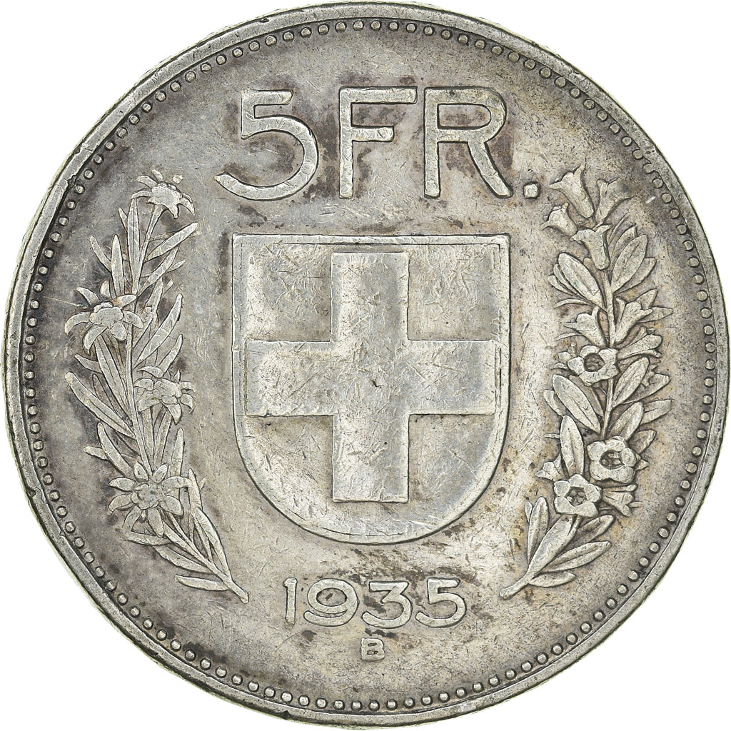 Coin, Switzerland, 5 Francs, 1935, Bern, EF(40-45), Silver, KM:40