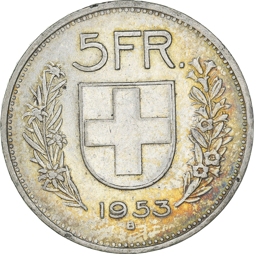 Coin, Switzerland, 5 Francs, 1953, Bern, VF(30-35), Silver, KM:40