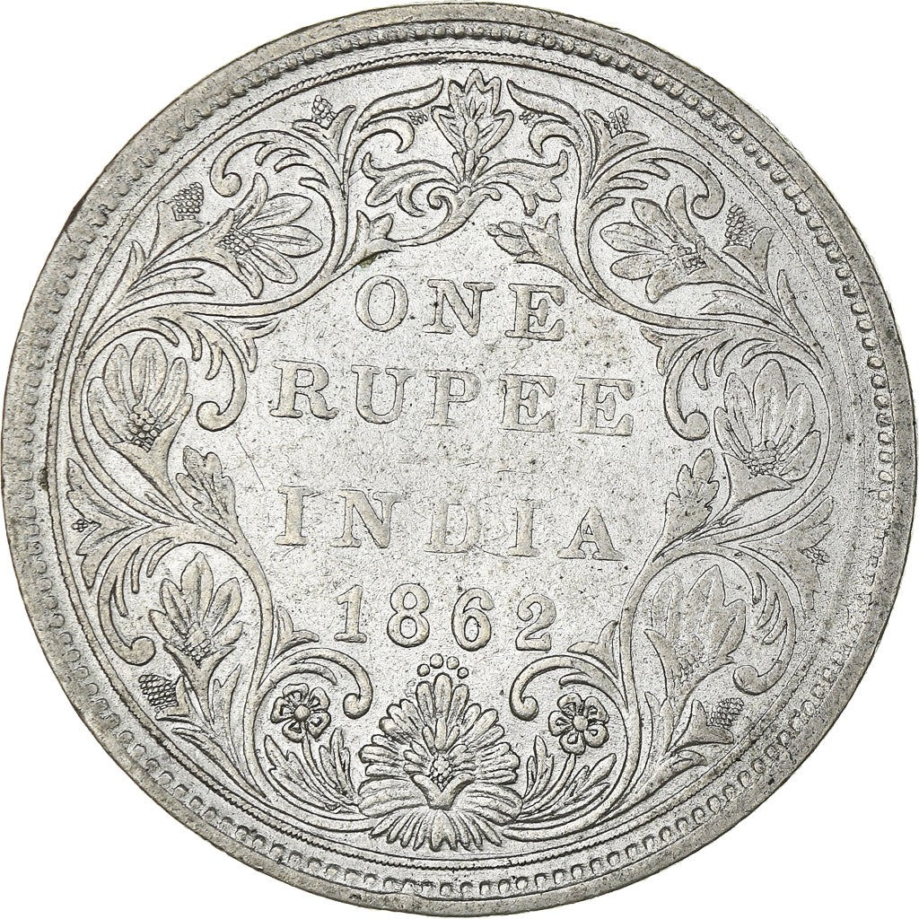 Moneda, INDIA BRITÁNICA, Victoria, Rupee, 1862, Bombay, MBC, Plata, KM:473.1