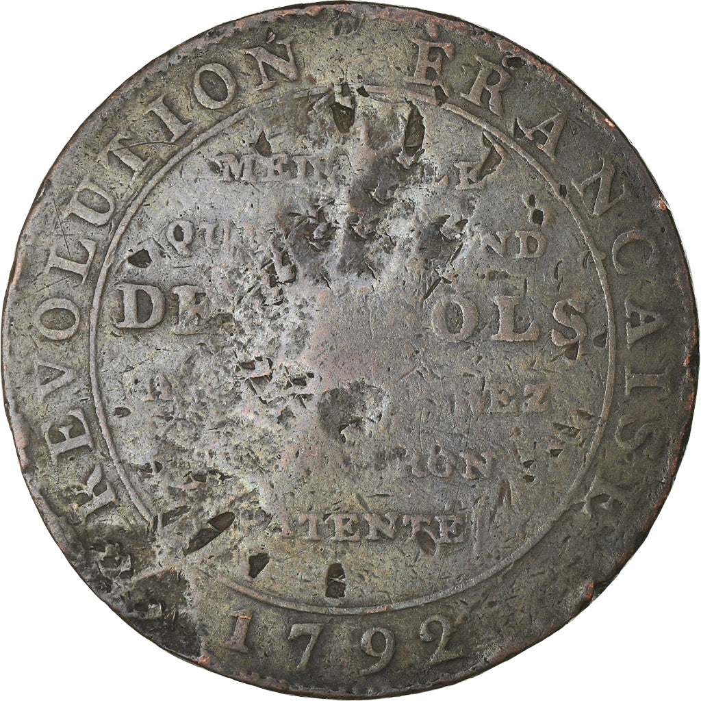 Moneta, Francja, Monneron à la Liberté, 2 Sols, 1792, Birmingham, F(12-15)