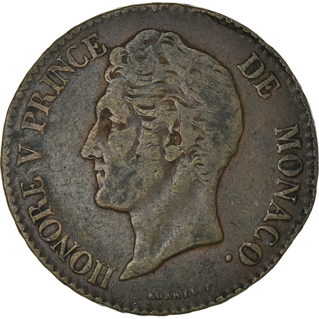 Moeda, Mónaco, Honore V, 5 Centimes, Cinq, 1837, Monaco, VF(30-35), Latão