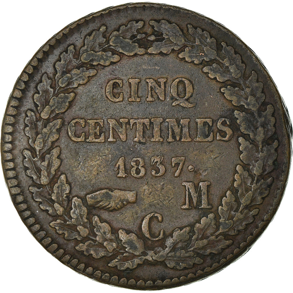 Moeda, Mónaco, Honore V, 5 Centimes, Cinq, 1837, Monaco, VF(30-35), Latão