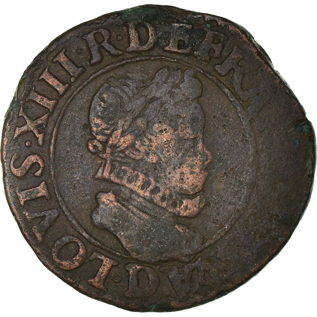 Moeda, França, Louis XIII, Double tournois, buste enfantin au col fraisé