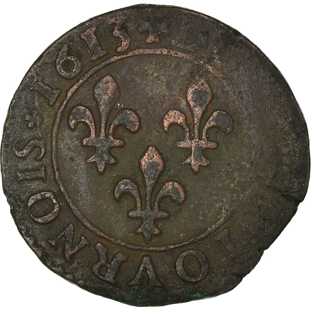 Moeda, França, Louis XIII, Double tournois, buste enfantin au col fraisé