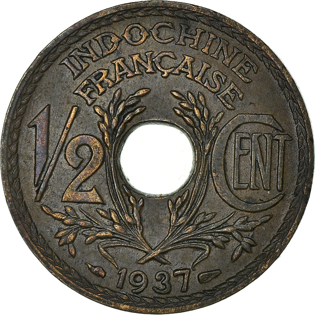 Coin, FRENCH INDO-CHINA, 1/2 Cent, 1937, Paris, MS(60-62), Bronze, KM:20