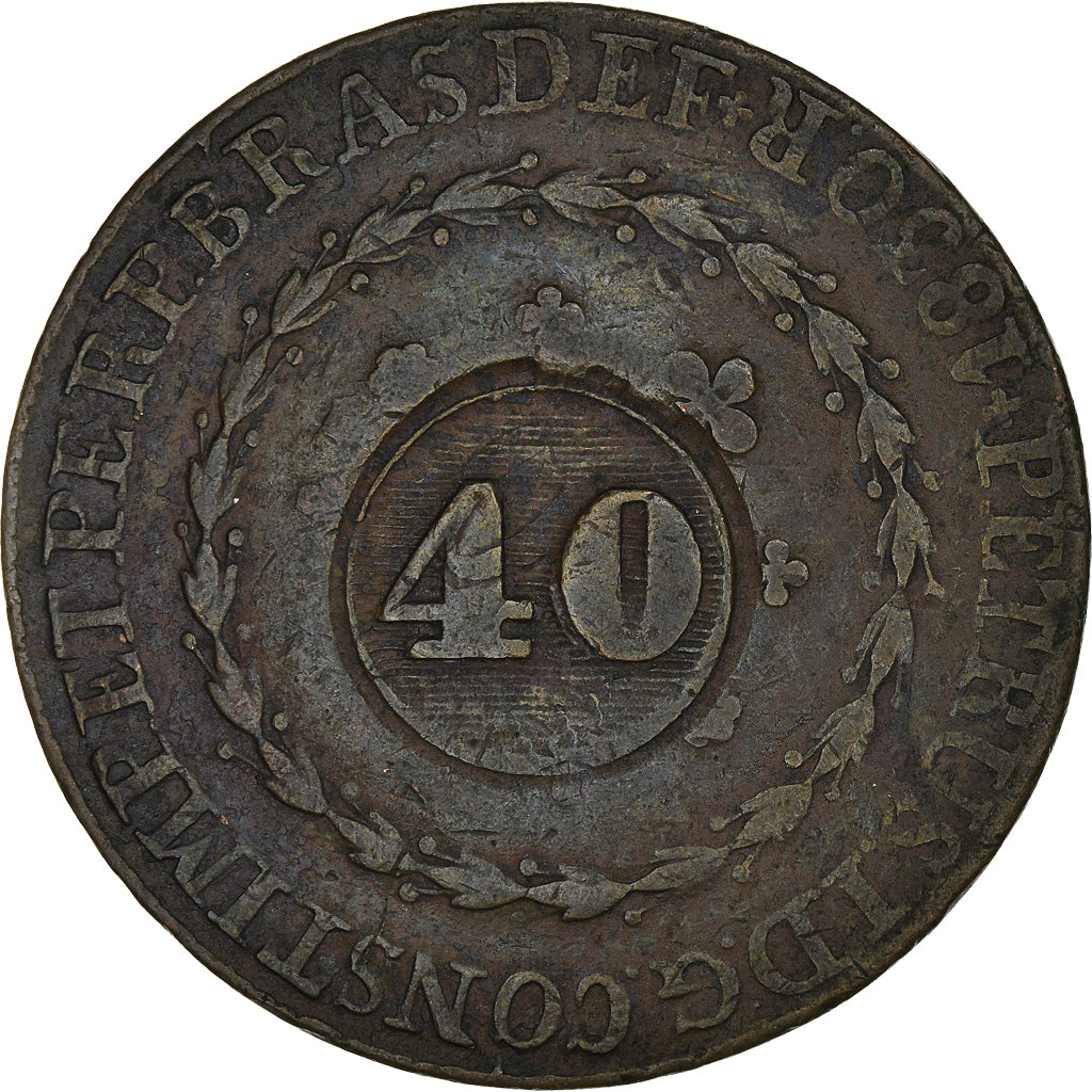 Moneta, Brasile, Pedro I, 40 Reis, 1830, Rio de Janeiro, BB, Rame, KM:363.1