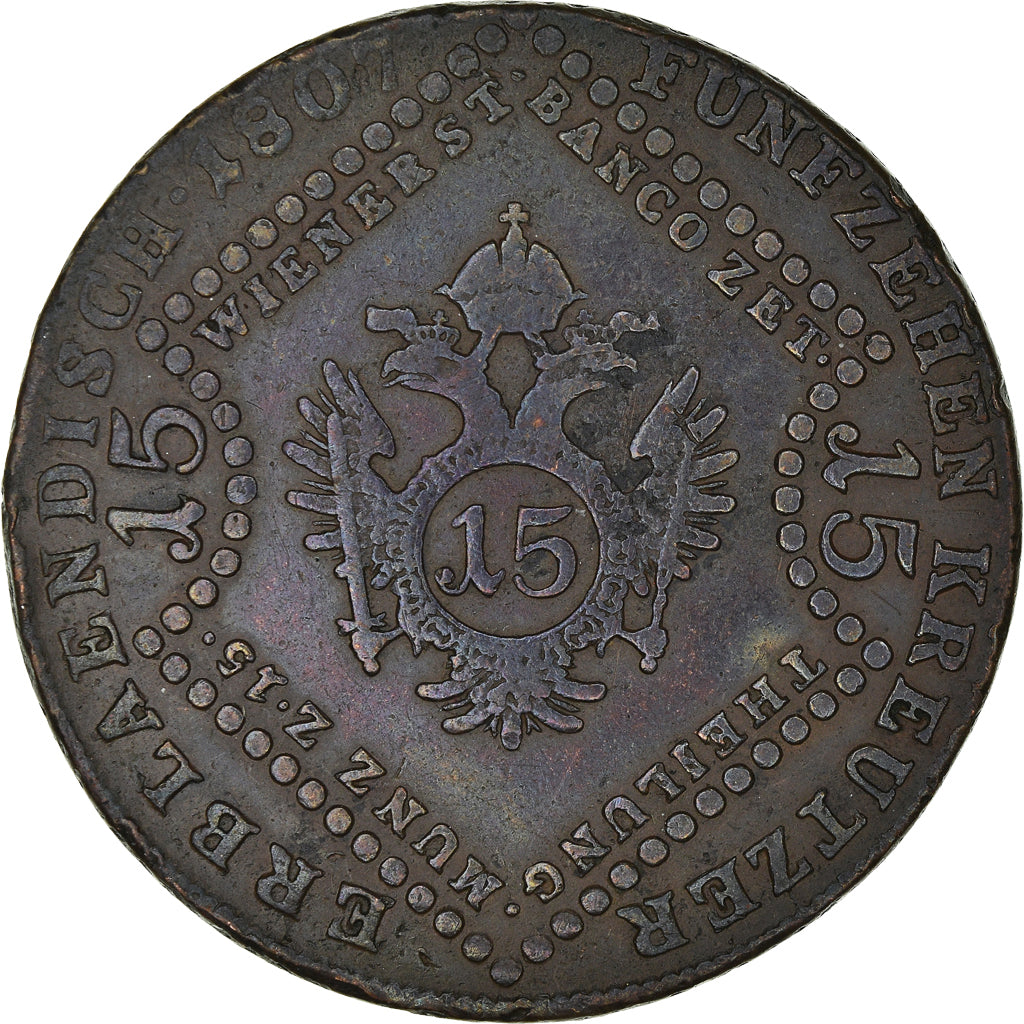 Coin, Austria, Franz II (I), 15 Kreuzer, 1807, Vienna, VF(30-35), Copper