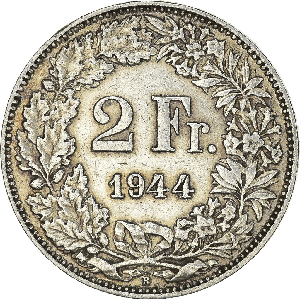 Coin, Switzerland, 2 Francs, 1944, EF(40-45), Silver, KM:21