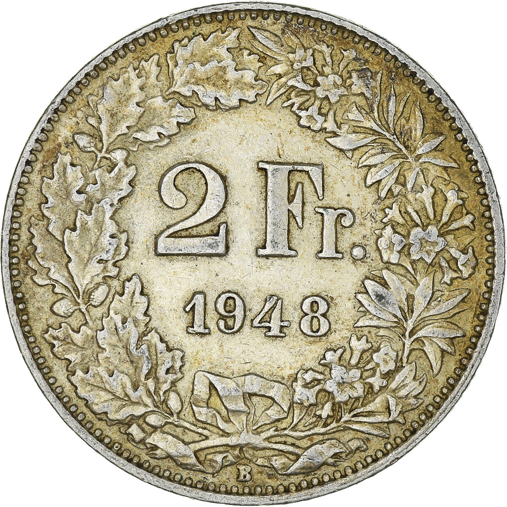 Coin, Switzerland, 2 Francs, 1948, Bern, AU(50-53), Silver, KM:21
