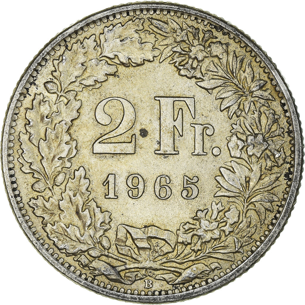 Coin, Switzerland, 2 Francs, 1965, Bern, MS(60-62), Silver, KM:21