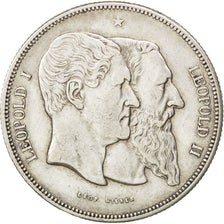 BELGIUM, 5 Francs, 1880, KM #8, EF(40-45), Silver, 24.84