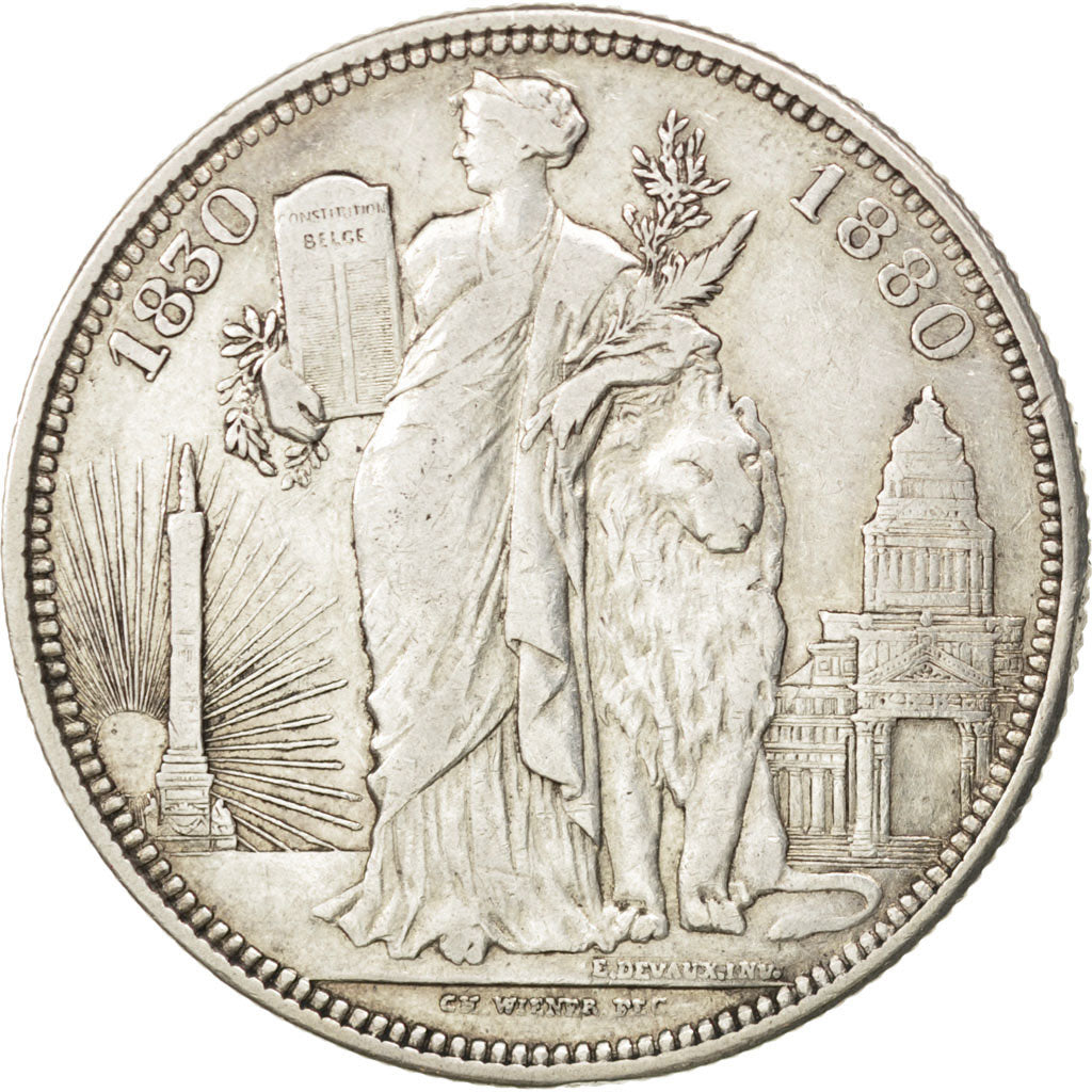 BELGIUM, 5 Francs, 1880, KM #8, EF(40-45), Silver, 24.84