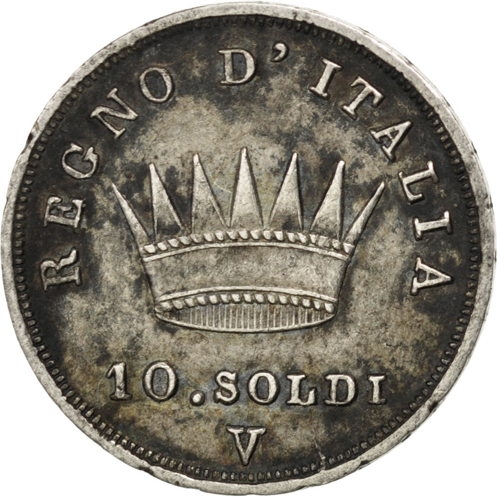 ITALIAN STATES, 10 Soldi, 1812, Venice, KM #6.2, EF(40-45), Silver, 2.44