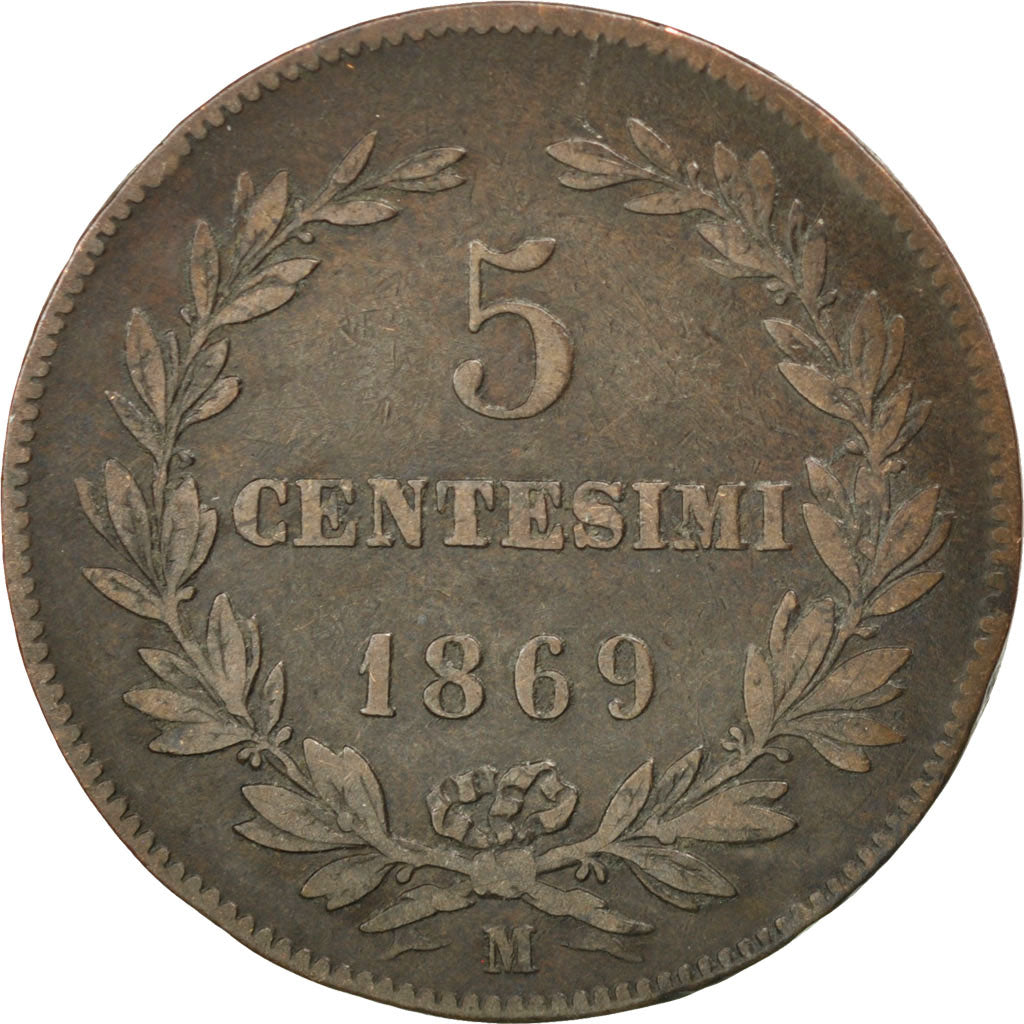 Coin, San Marino, 5 Centesimi, 1869, Milan, VF(30-35), Copper, KM:1