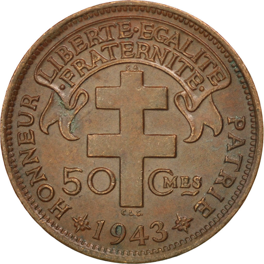 FRENCH EQUATORIAL AFRICA, 50 Centimes, 1943, Pretoria, KM #1a, EF(40-45),...
