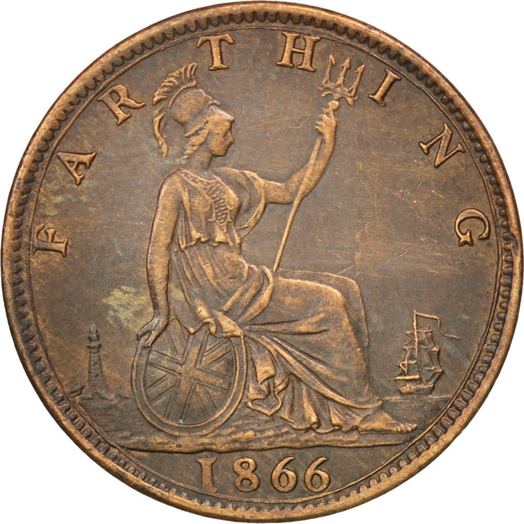 Great Britain, Farthing, 1866, KM #747.2, AU(50-53), Bronze, 2.80