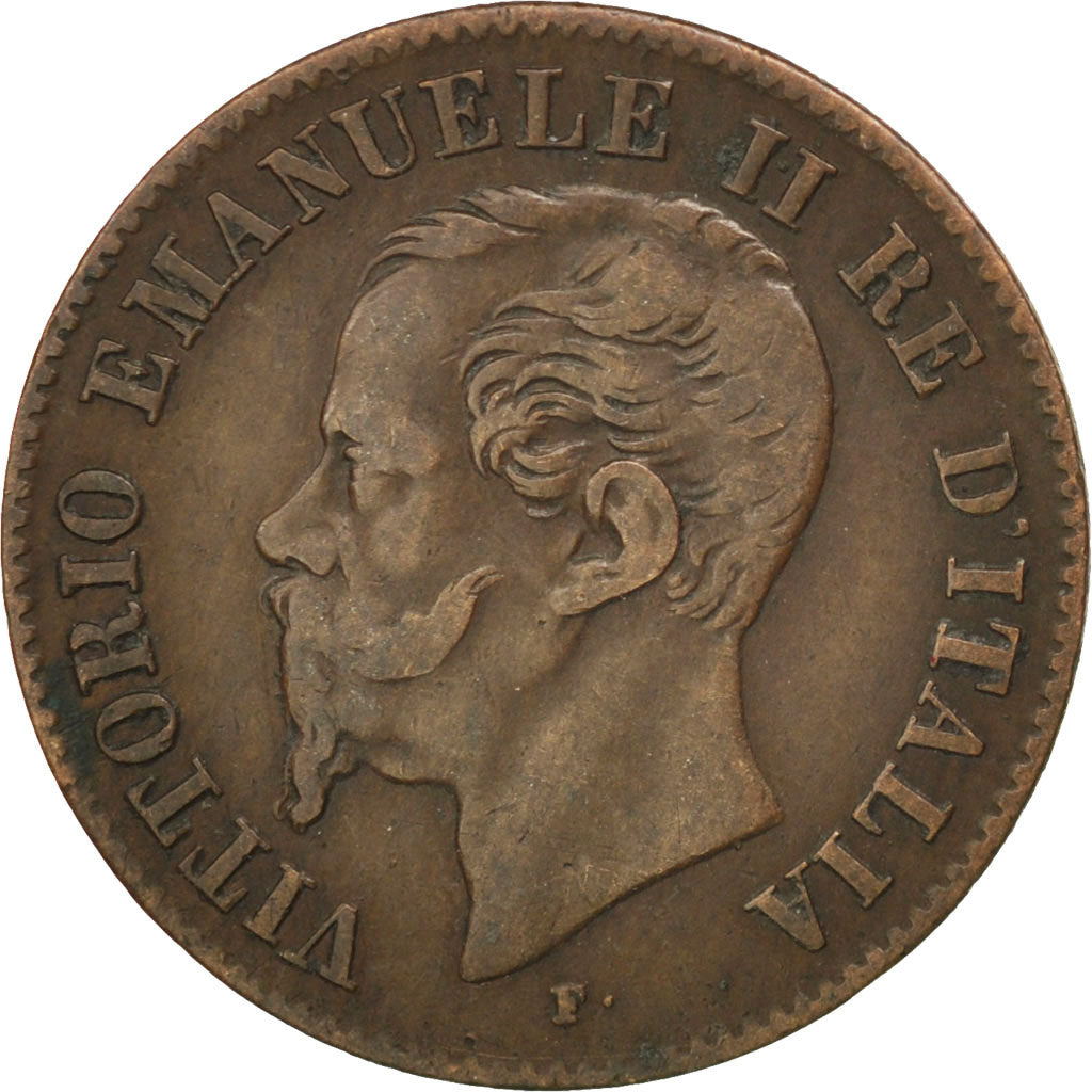 ITALY, 2 Centesimi, 1861, Milan, KM #2.1, EF(40-45), Copper, 1.92
