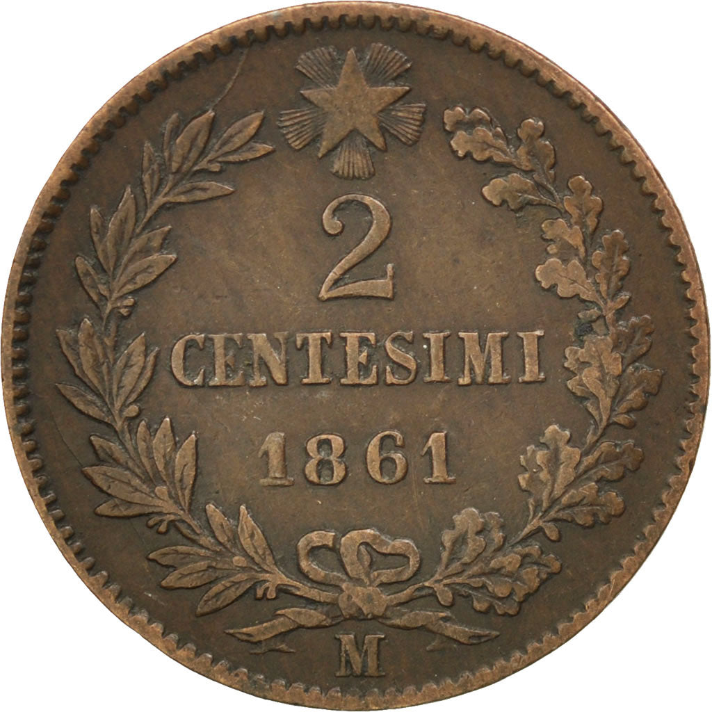 ITALY, 2 Centesimi, 1861, Milan, KM #2.1, EF(40-45), Copper, 1.92