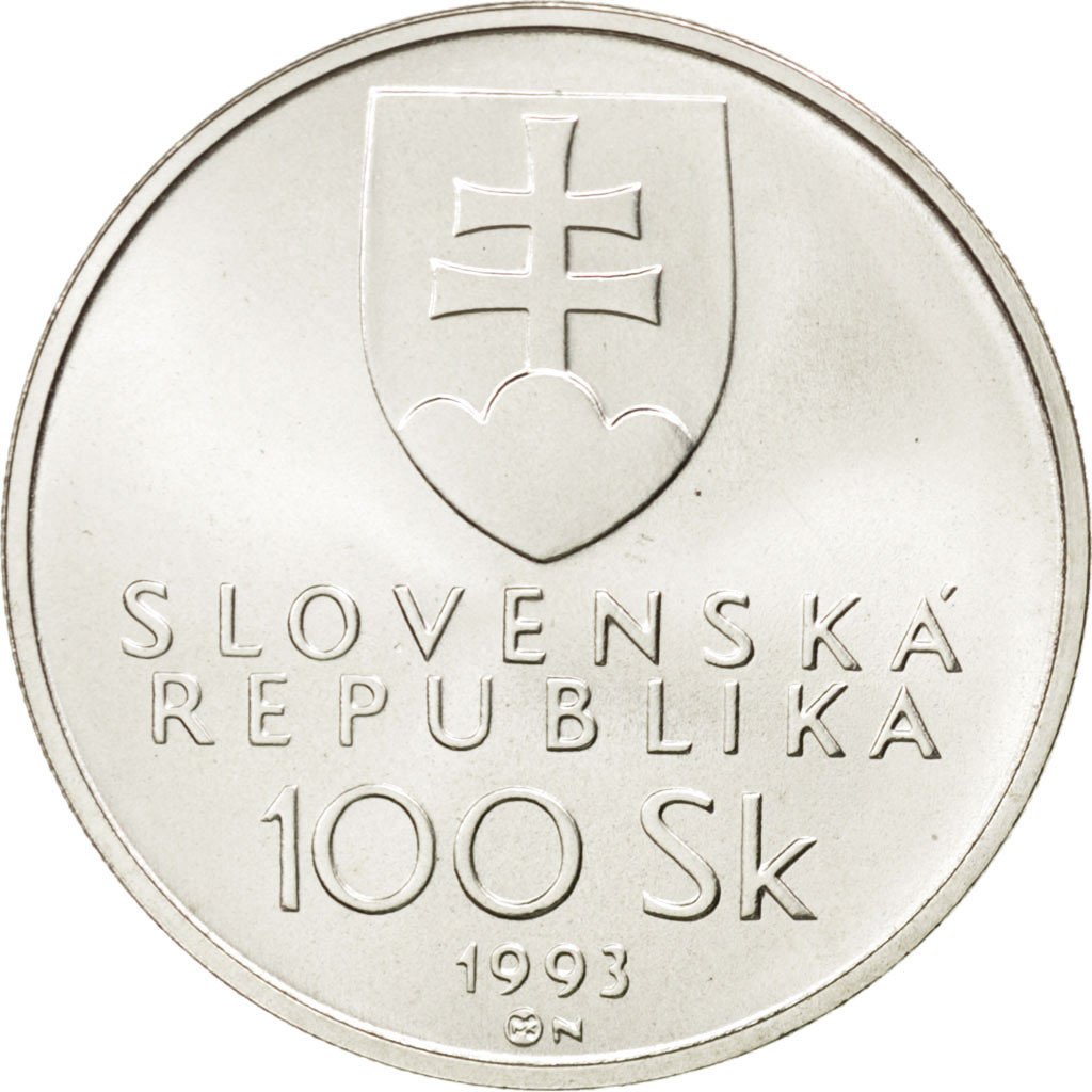 SLOVAKIA, 100 Korun, 1993, KM #16, MS(63), Silver, 29, 13.10