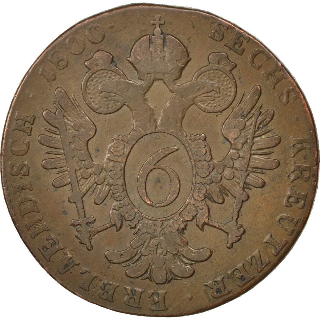 AUSTRIA, 6 Kreuzer, 1800, Schmollnitz, KM #2128, VF(30-35), Copper, 11.51