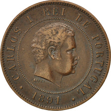 PORTUGAL, 20 Reis, 1891, KM #533, EF(40-45), Bronze, 30, 11.97