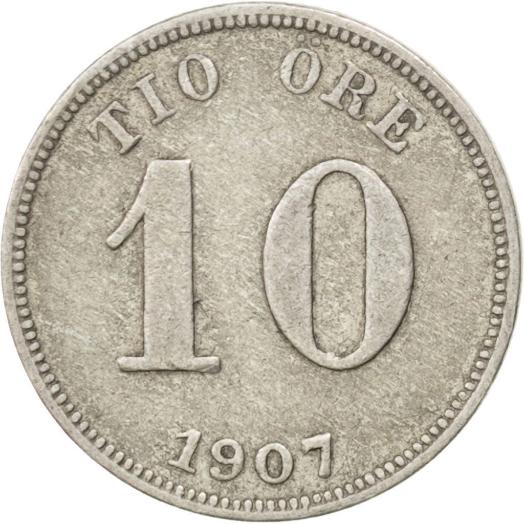 SWEDEN, 10 Ore, 1907, KM #774, EF(40-45), Silver, 15, 1.40