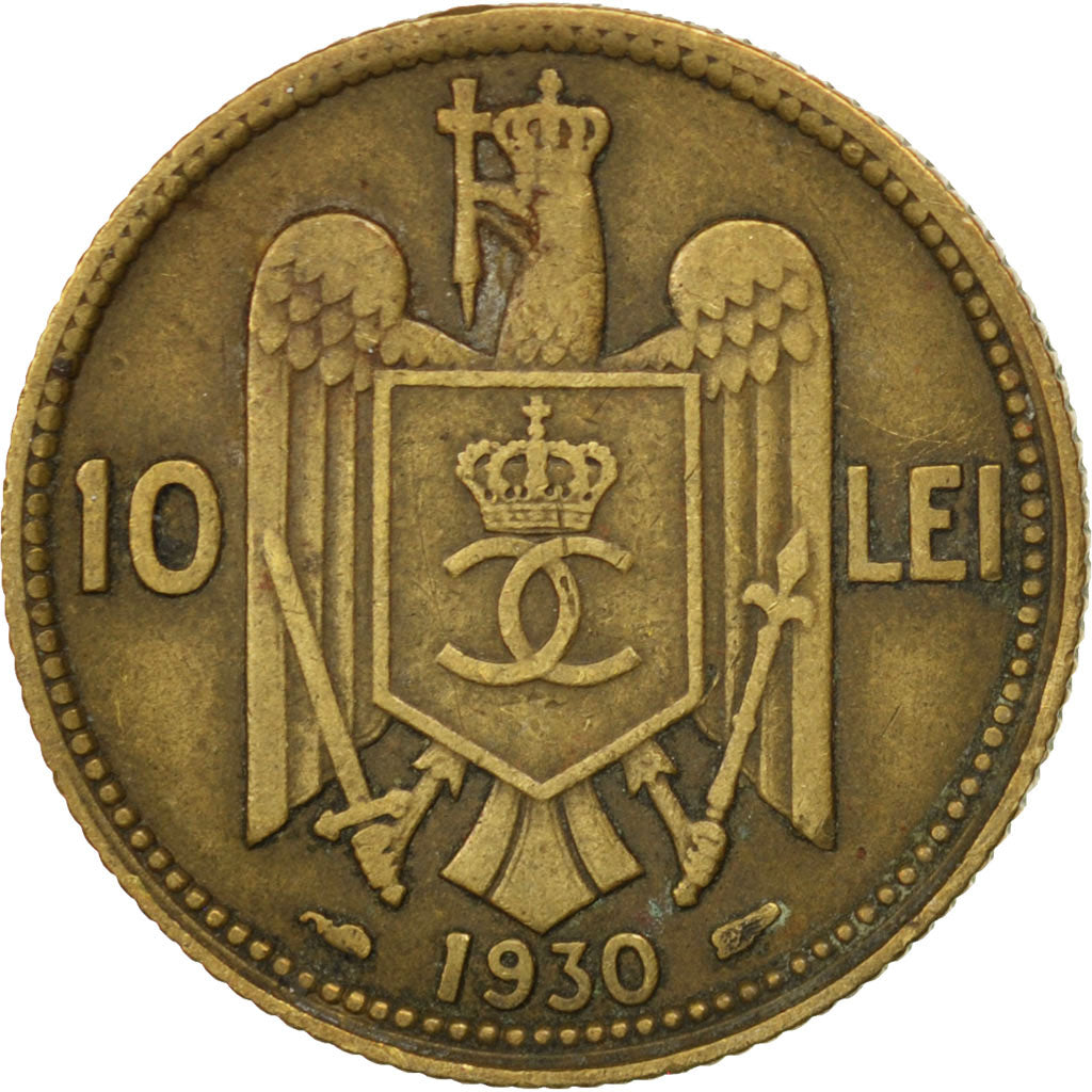 ROMANIA, 10 Lei, 1930, KM #49, EF(40-45), Nickel-Brass, 23, 4.91