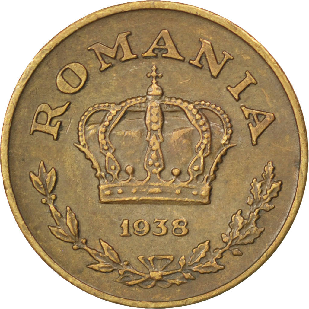 ROMANIA, Leu, 1938, KM #56, AU(50-53), Nickel-Brass, 18, 2.70