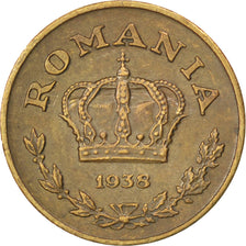 ROMANIA, Leu, 1938, KM #56, AU(50-53), Nickel-Brass, 18, 2.70