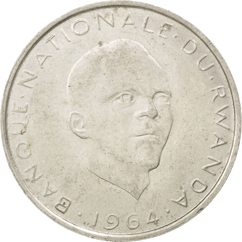 RWANDA, 10 Francs, 1964, KM #7, EF(40-45), Copper-Nickel, 30.5, 10.42