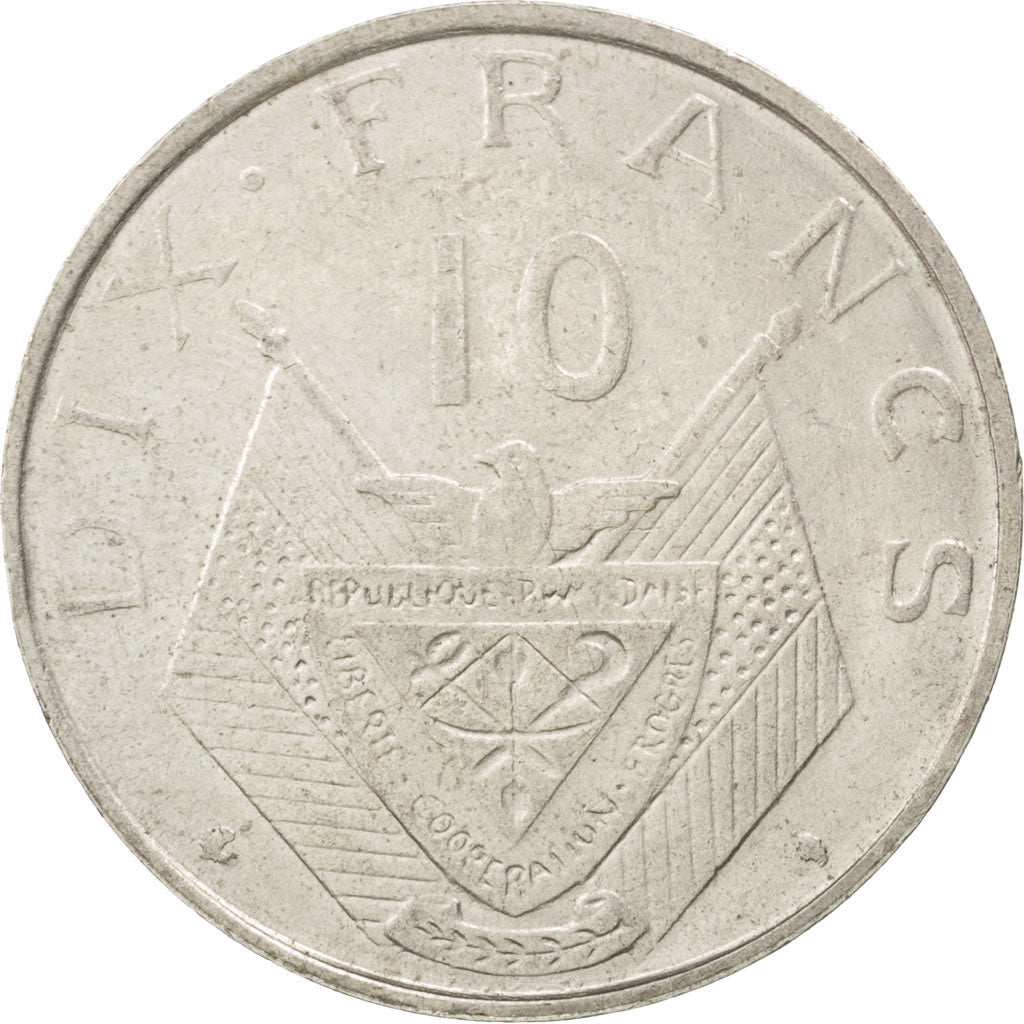 RWANDA, 10 Francs, 1964, KM #7, EF(40-45), Copper-Nickel, 30.5, 10.42