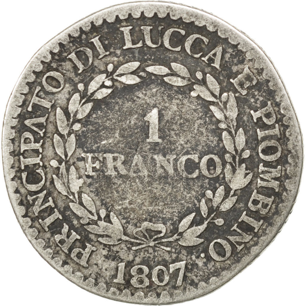Coin, ITALIAN STATES, LUCCA, Franco, 1807, F(12-15), Silver, KM:23