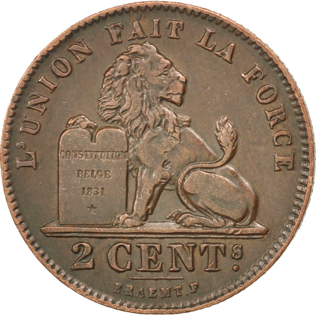 BELGIUM, 2 Centimes, 1912, KM #64, AU(50-53), Copper, 21.5, 4.03