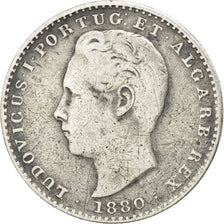 PORTUGAL, 100 Reis, 1880, KM #510, VF(20-25), Silver, 2.37