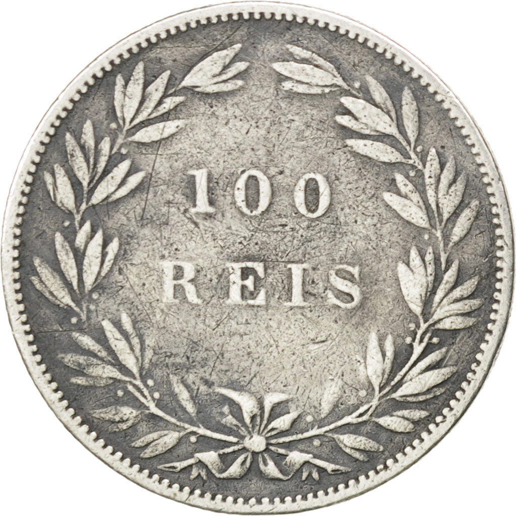 PORTUGAL, 100 Reis, 1880, KM #510, VF(20-25), Silver, 2.37