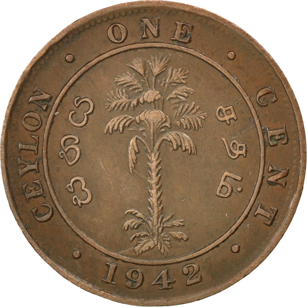 Ceylon, George VI, Cent, 1942, BB, Bronzo, KM:111a