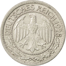 GERMANY, WEIMAR REPUBLIC, 50 Reichspfennig, 1928, Karlsruhe, KM #49, AU(50-53),.
