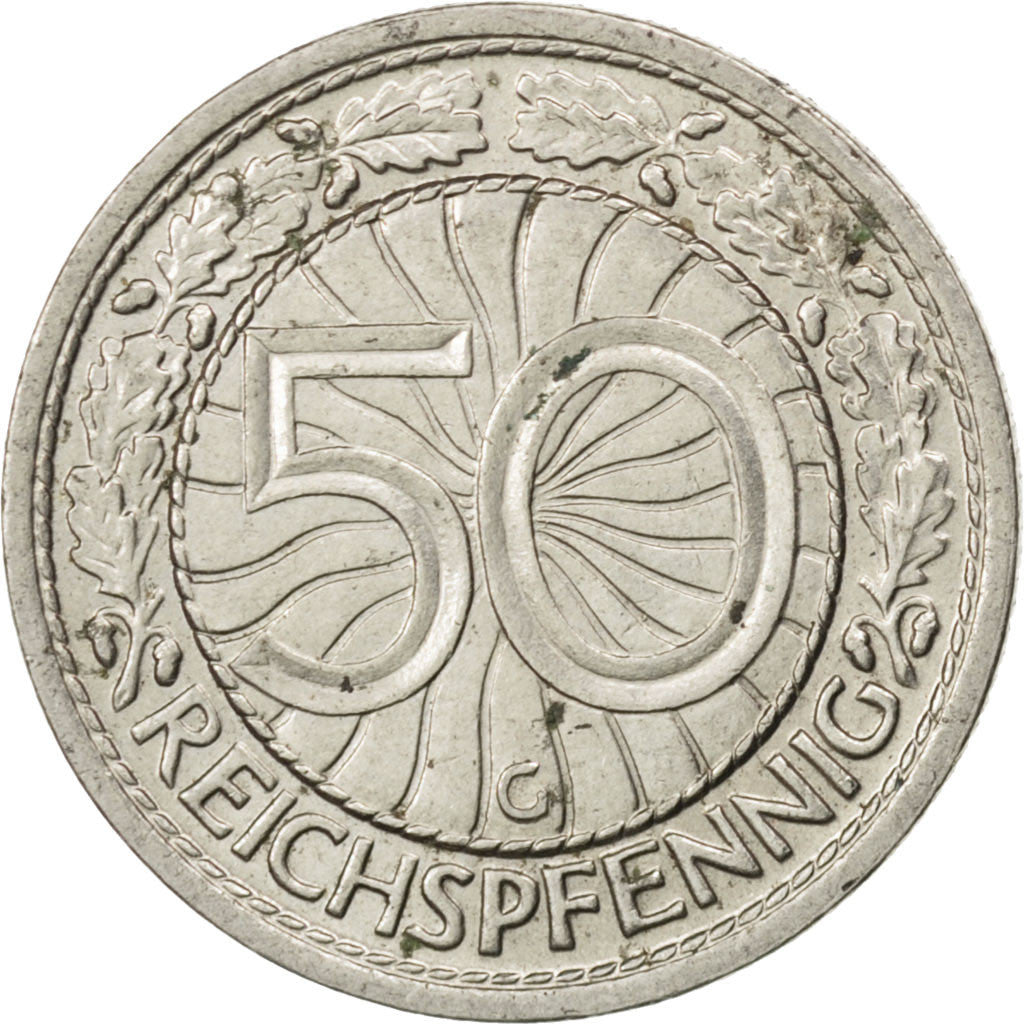 GERMANY, WEIMAR REPUBLIC, 50 Reichspfennig, 1928, Karlsruhe, KM #49, AU(50-53),.