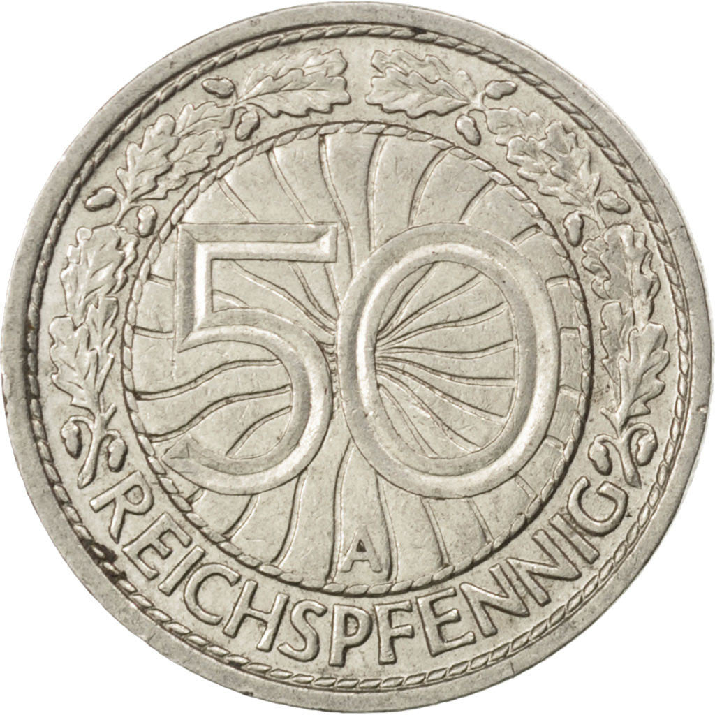 GERMANY, WEIMAR REPUBLIC, 50 Reichspfennig, 1931, Berlin, KM #49, EF(40-45),...