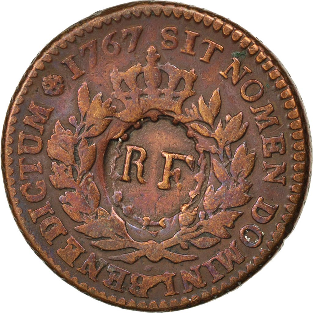 FRENCH COLONIES, 12 Deniers, Sol, 1767, Paris, KM #6, VF(20-25), Bronze,...