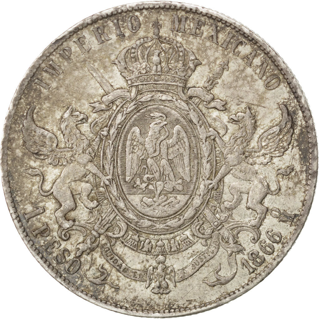 Messico, Maximilian, Peso, 1866, Mexico City, BB, Argento, KM:388.1