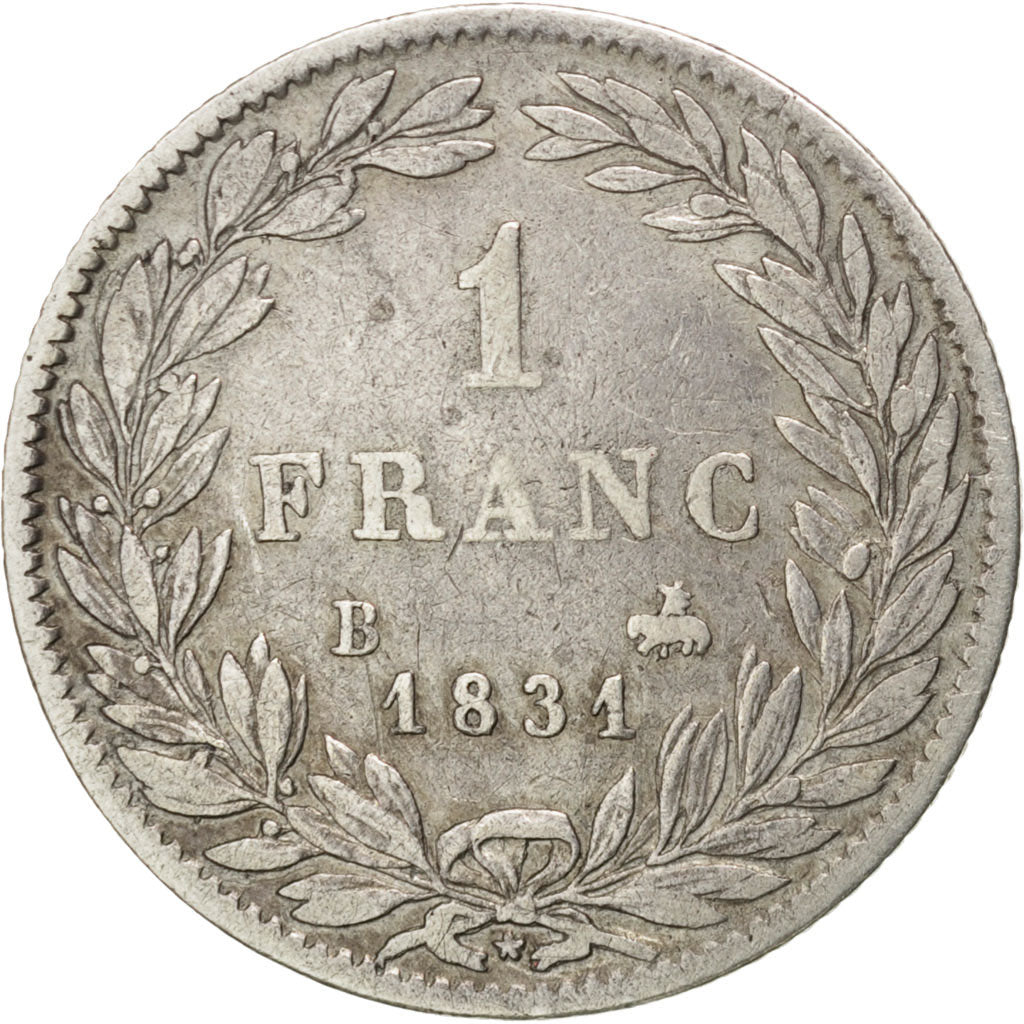 Louis-Philippe, 1 Franc tête nue 1831 B, Rouen, KM 742.2