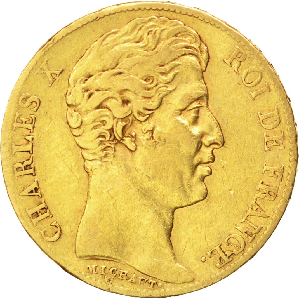FRANCE, Charles X, 20 Francs, 1825, Paris, KM #726.1, VF(30-35), Gold, Gadoury..