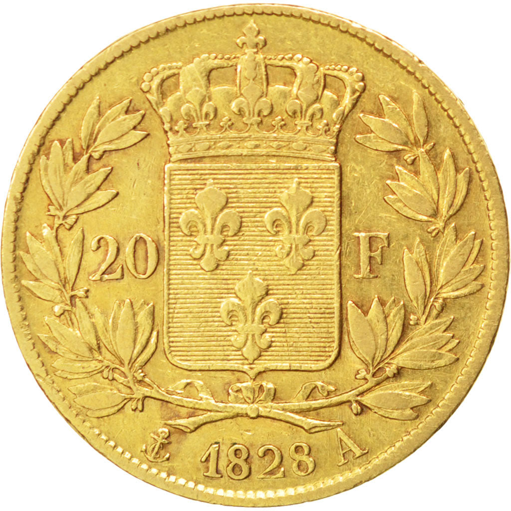 FRANCE, Charles X, 20 Francs, 1828, Paris, KM #726.1, EF(40-45), Gold, Gadoury..